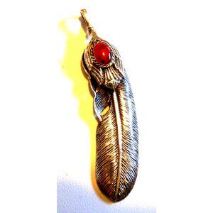 Sterling Silver Red Jasper Feather Pendant (1370)